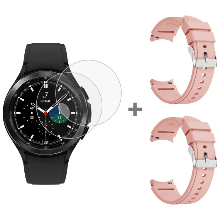 For Samsung Galaxy Watch4 Classic 46mm 2pcs Silicone Watch Band with 2pcs Tempered Glass Film