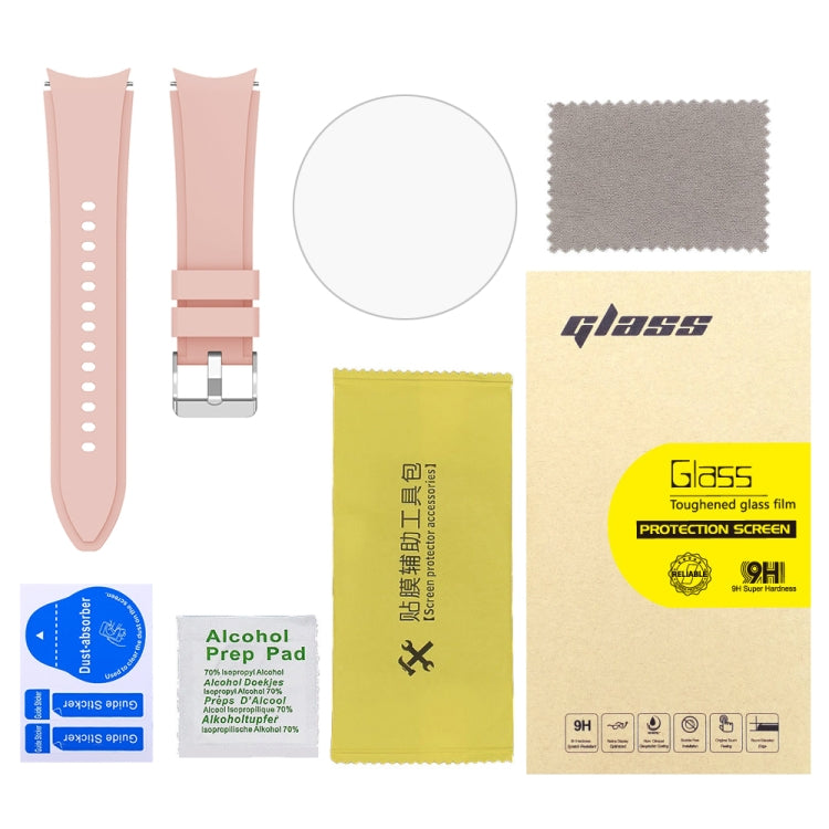 For Samsung Galaxy Watch4 Classic 46mm 2pcs Silicone Watch Band with 2pcs Tempered Glass Film