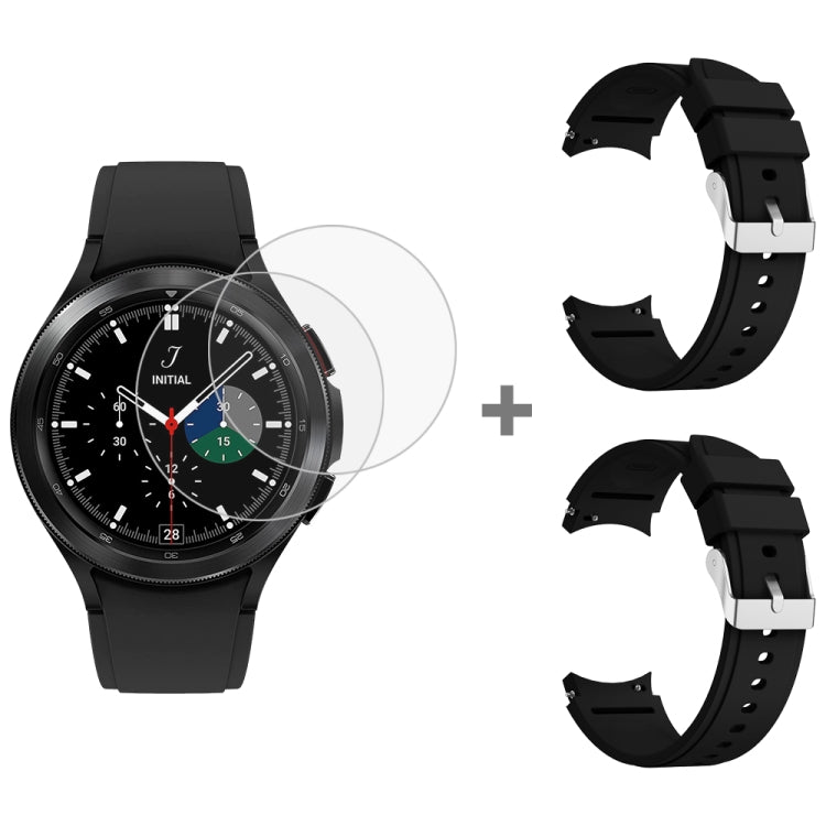 For Samsung Galaxy Watch4 Classic 46mm 2pcs Silicone Watch Band with 2pcs Tempered Glass Film