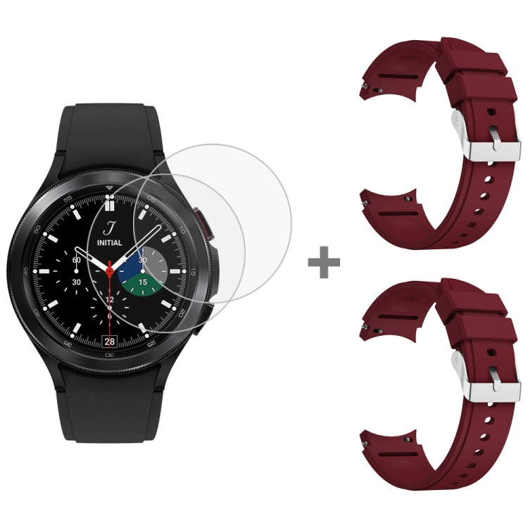 For Samsung Galaxy Watch4 Classic 46mm 2pcs Silicone Watch Band with 2pcs Tempered Glass Film