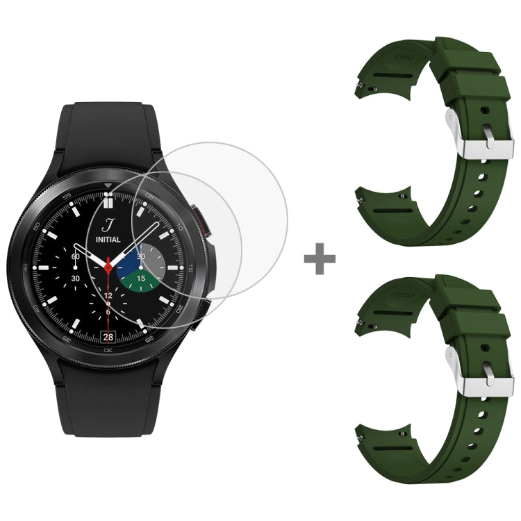 For Samsung Galaxy Watch4 Classic 46mm 2pcs Silicone Watch Band with 2pcs Tempered Glass Film