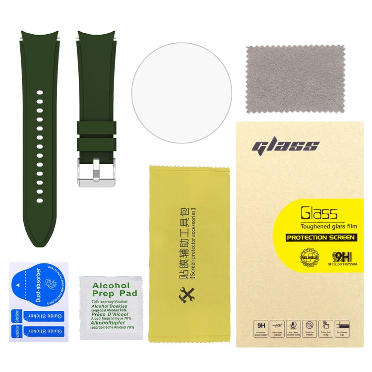 For Samsung Galaxy Watch4 Classic 46mm 2pcs Silicone Watch Band with 2pcs Tempered Glass Film