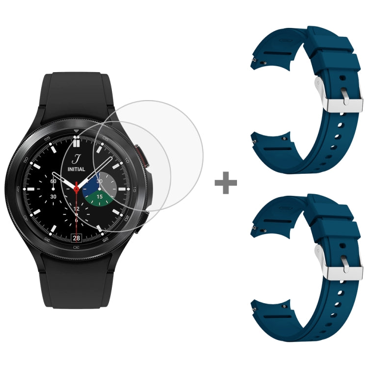 For Samsung Galaxy Watch4 Classic 46mm 2pcs Silicone Watch Band with 2pcs Tempered Glass Film