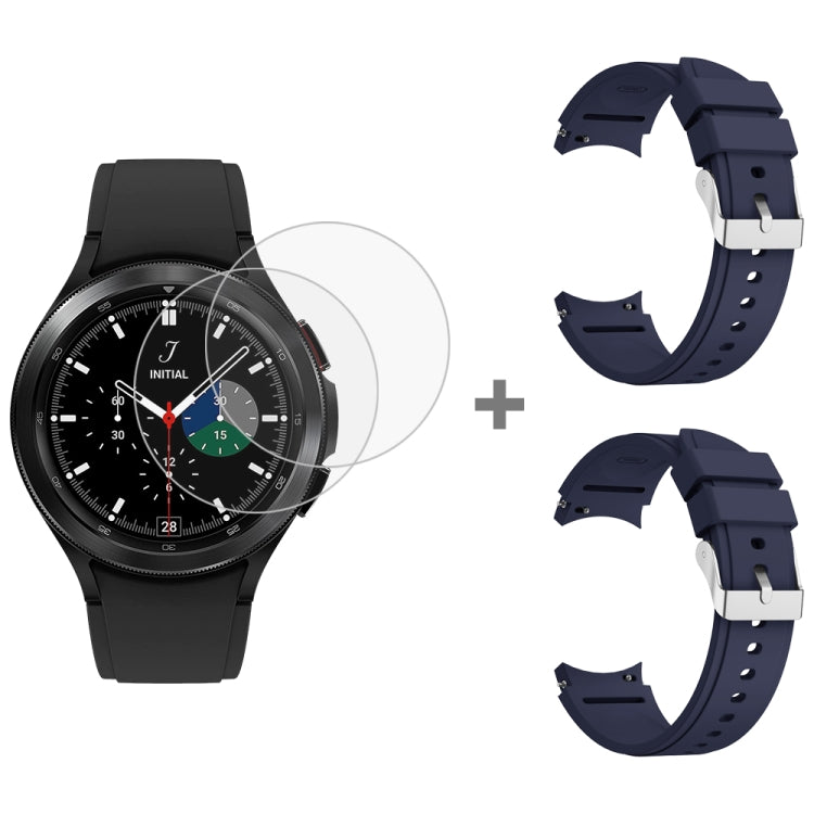 For Samsung Galaxy Watch4 Classic 46mm 2pcs Silicone Watch Band with 2pcs Tempered Glass Film