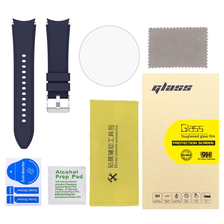For Samsung Galaxy Watch4 Classic 46mm 2pcs Silicone Watch Band with 2pcs Tempered Glass Film