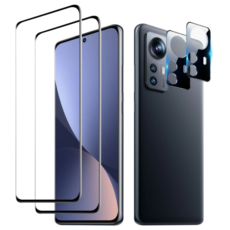 For Xiaomi 12X 2pcs 3D Edge Glue Tempered Glass Full Film with 2pcs Lens Film Set