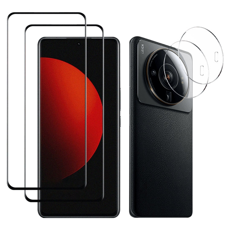 For Xiaomi 12S Ultra 2pcs 3D Edge Glue Tempered Glass Full Film with 2pcs Lens Film Set