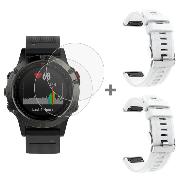 For Garmin Fenix 5 2pcs Silicone Watch Band with 2pcs Tempered Glass Film