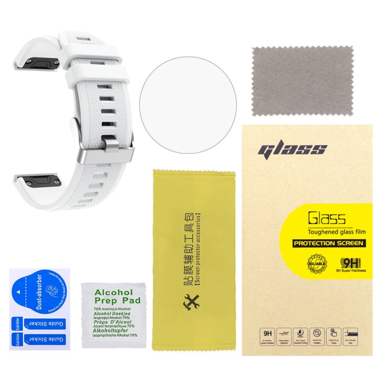 For Garmin Fenix 5 2pcs Silicone Watch Band with 2pcs Tempered Glass Film