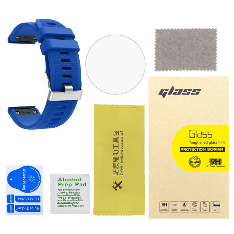 For Garmin Fenix 5 2pcs Silicone Watch Band with 2pcs Tempered Glass Film