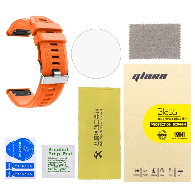 For Garmin Fenix 5 2pcs Silicone Watch Band with 2pcs Tempered Glass Film