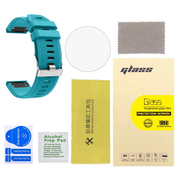 For Garmin Fenix 5 2pcs Silicone Watch Band with 2pcs Tempered Glass Film