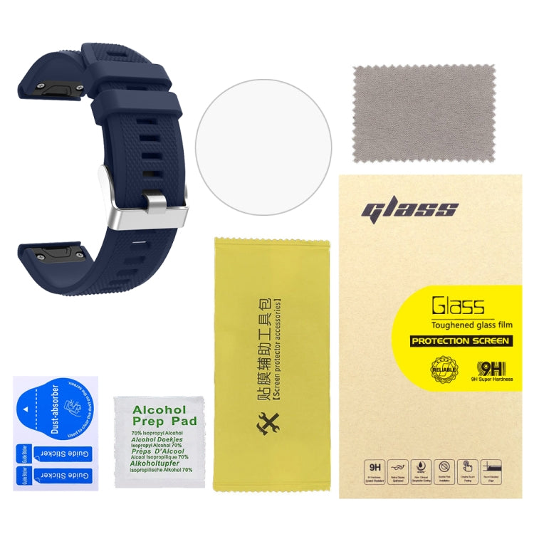 For Garmin Fenix 5 2pcs Silicone Watch Band with 2pcs Tempered Glass Film