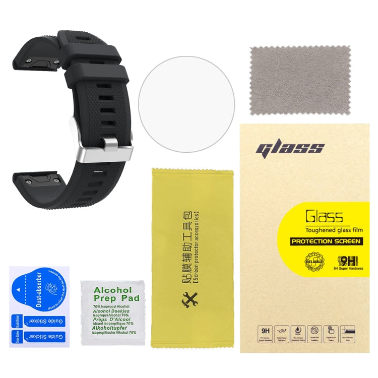 For Garmin Fenix 5 2pcs Silicone Watch Band with 2pcs Tempered Glass Film