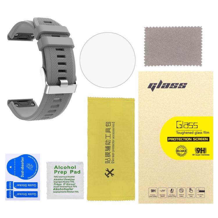 For Garmin Fenix 5 2pcs Silicone Watch Band with 2pcs Tempered Glass Film