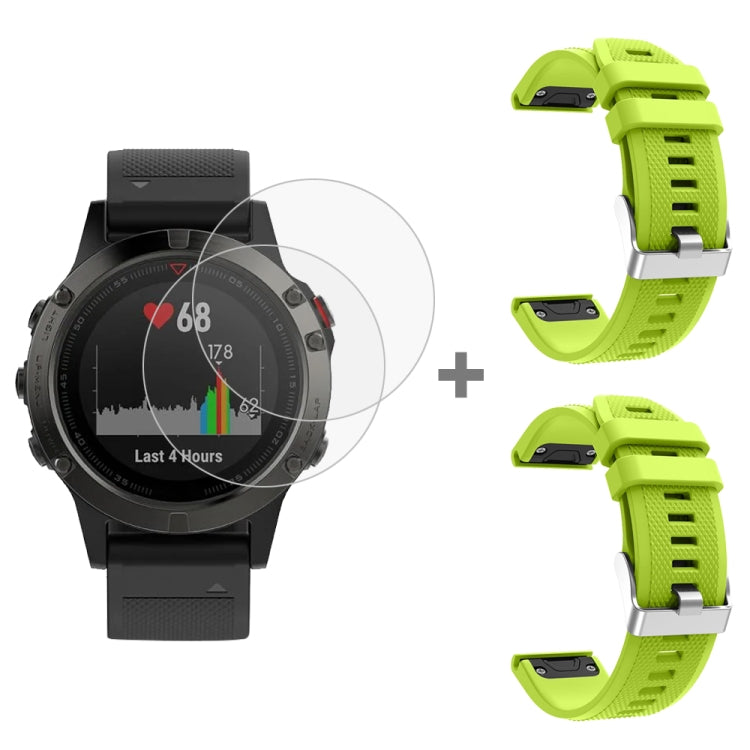 For Garmin Fenix 5 2pcs Silicone Watch Band with 2pcs Tempered Glass Film