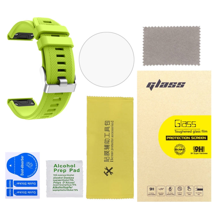For Garmin Fenix 5 2pcs Silicone Watch Band with 2pcs Tempered Glass Film