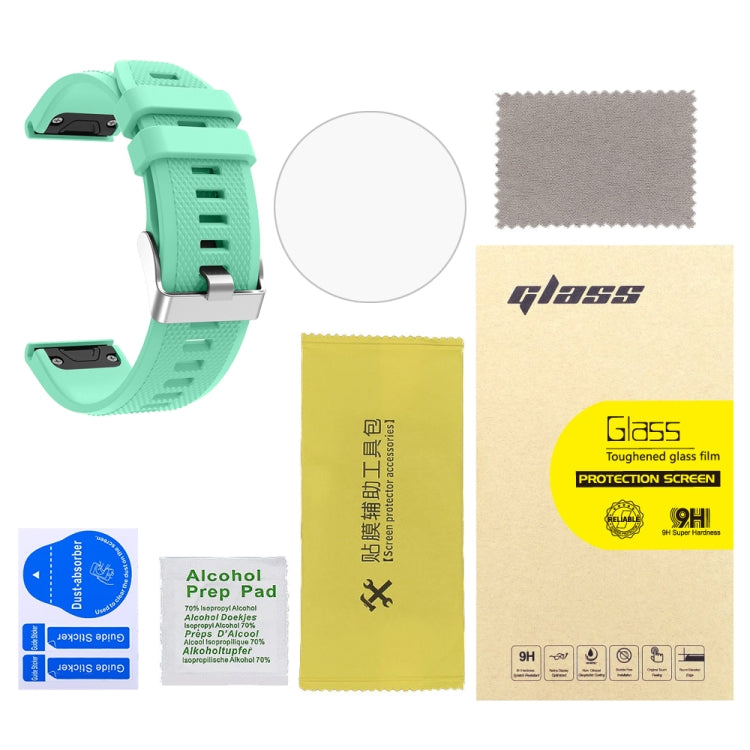 For Garmin Fenix 5 2pcs Silicone Watch Band with 2pcs Tempered Glass Film