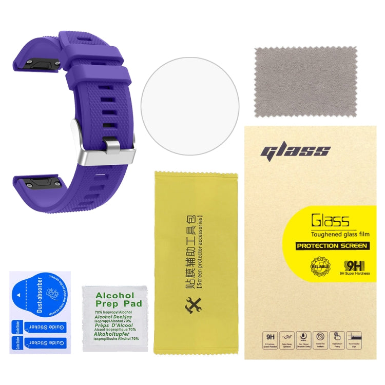 For Garmin Fenix 5 2pcs Silicone Watch Band with 2pcs Tempered Glass Film