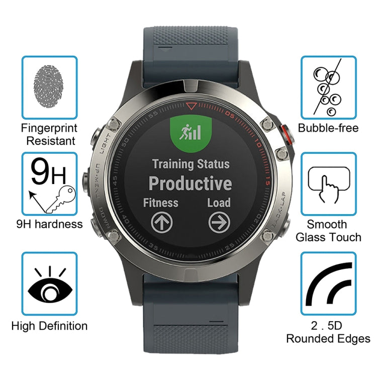 For Garmin Fenix 5 2pcs Silicone Watch Band with 2pcs Tempered Glass Film