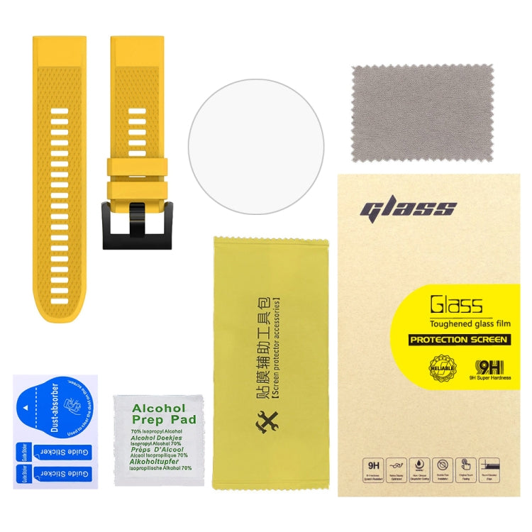For Garmin Fenix 5X 26mm 2pcs Quick Removable Silicone Watch Band with 2pcs Tempered Glass Film