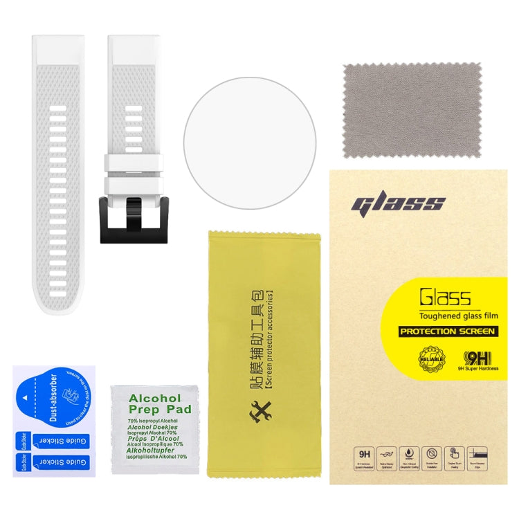 For Garmin Fenix 5X 26mm 2pcs Quick Removable Silicone Watch Band with 2pcs Tempered Glass Film