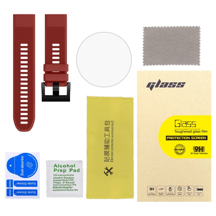 For Garmin Fenix 5X 26mm 2pcs Quick Removable Silicone Watch Band with 2pcs Tempered Glass Film