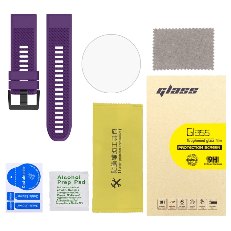 For Garmin Fenix 5X 26mm 2pcs Quick Removable Silicone Watch Band with 2pcs Tempered Glass Film
