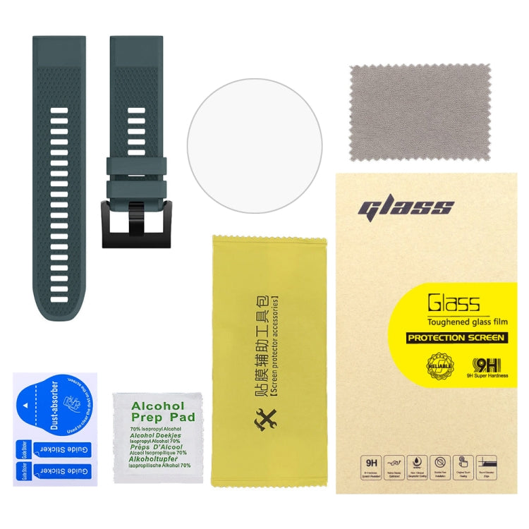 For Garmin Fenix 5X 26mm 2pcs Quick Removable Silicone Watch Band with 2pcs Tempered Glass Film