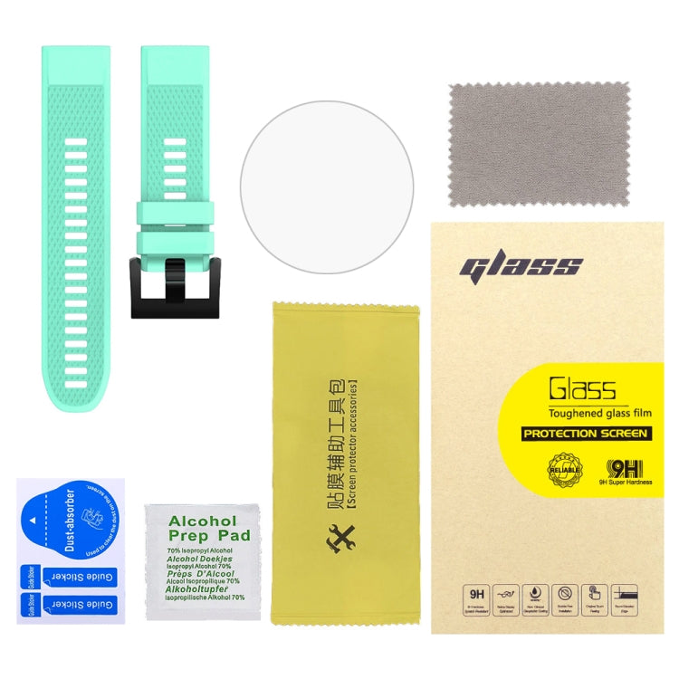 For Garmin Fenix 5X 26mm 2pcs Quick Removable Silicone Watch Band with 2pcs Tempered Glass Film