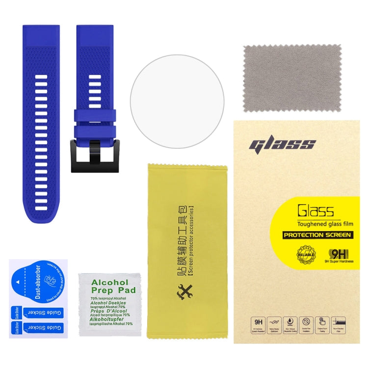 For Garmin Fenix 5X 26mm 2pcs Quick Removable Silicone Watch Band with 2pcs Tempered Glass Film