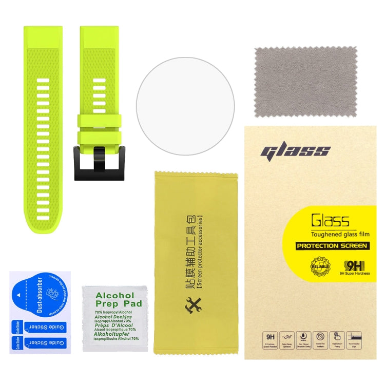 For Garmin Fenix 5X 26mm 2pcs Quick Removable Silicone Watch Band with 2pcs Tempered Glass Film