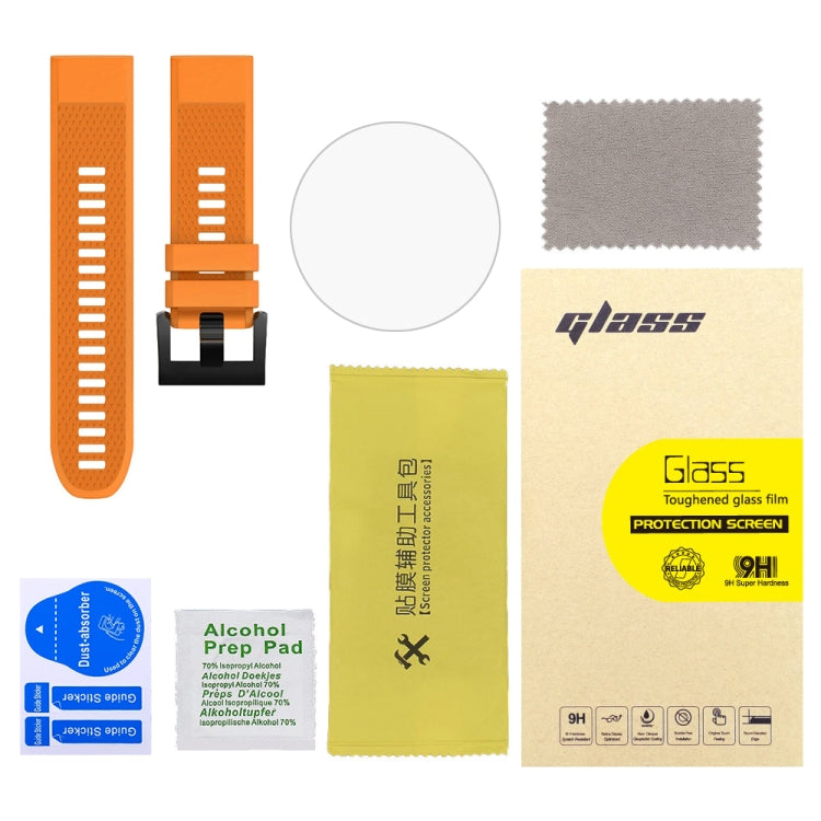 For Garmin Fenix 5X 26mm 2pcs Quick Removable Silicone Watch Band with 2pcs Tempered Glass Film