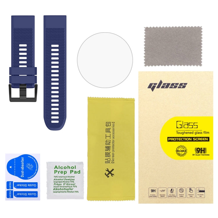 For Garmin Fenix 5X 26mm 2pcs Quick Removable Silicone Watch Band with 2pcs Tempered Glass Film
