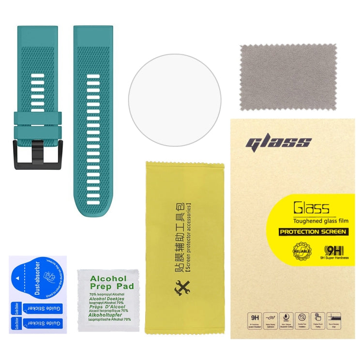 For Garmin Fenix 5X 26mm 2pcs Quick Removable Silicone Watch Band with 2pcs Tempered Glass Film