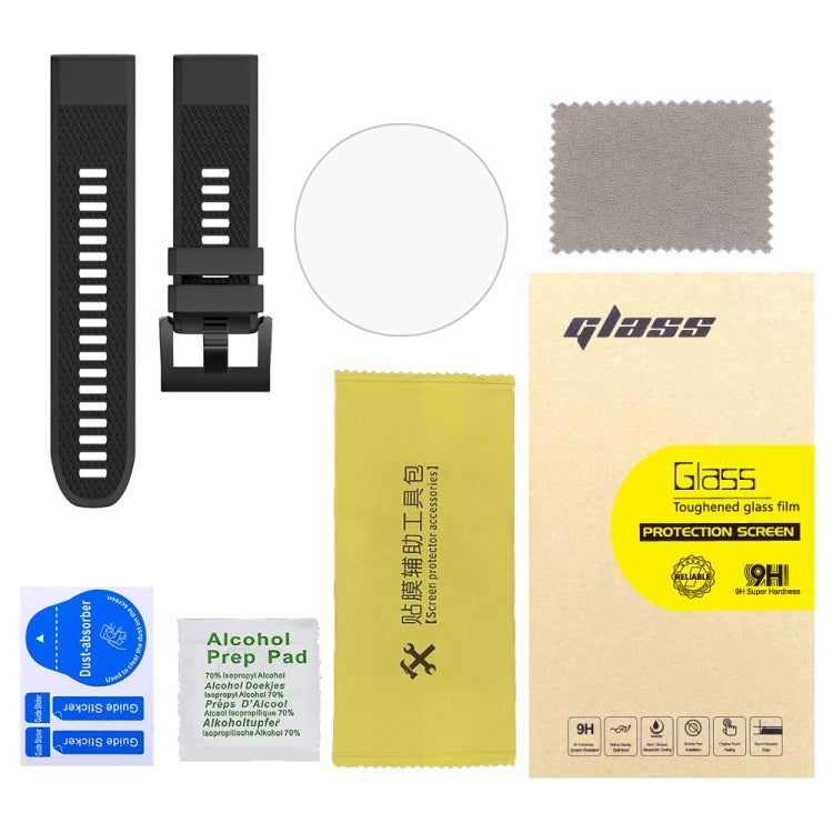 For Garmin Fenix 5X 26mm 2pcs Quick Removable Silicone Watch Band with 2pcs Tempered Glass Film