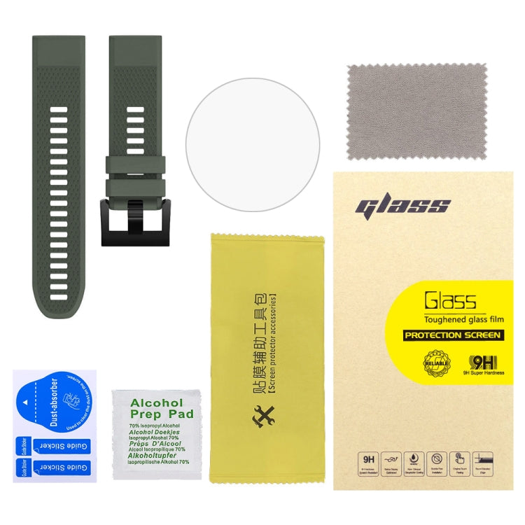 For Garmin Fenix 5X 26mm 2pcs Quick Removable Silicone Watch Band with 2pcs Tempered Glass Film