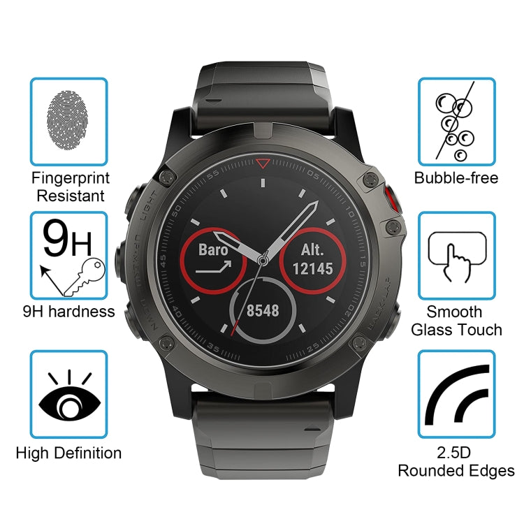 For Garmin Fenix 5X 26mm 2pcs Quick Removable Silicone Watch Band with 2pcs Tempered Glass Film