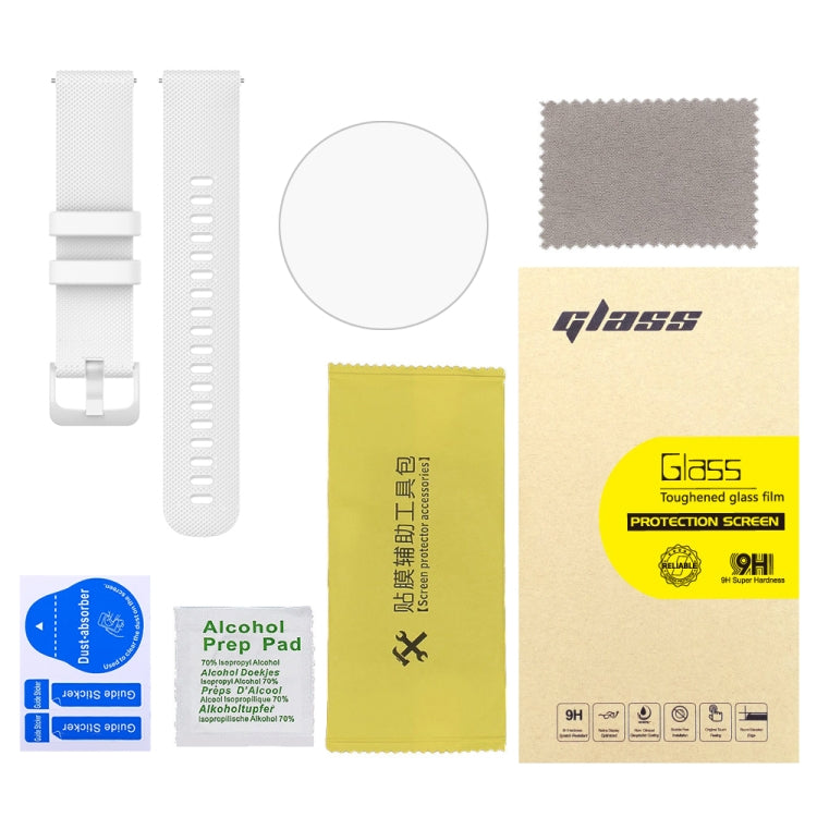 For Garmin Vivoactive 4S 2pcs Small Plaid Silicone Watch Band with 2pcs Tempered Glass Film