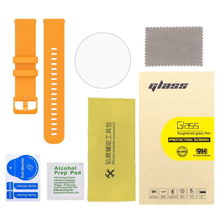 For Garmin Vivoactive 4S 2pcs Small Plaid Silicone Watch Band with 2pcs Tempered Glass Film