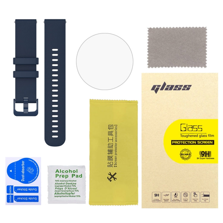 For Garmin Vivoactive 4S 2pcs Small Plaid Silicone Watch Band with 2pcs Tempered Glass Film