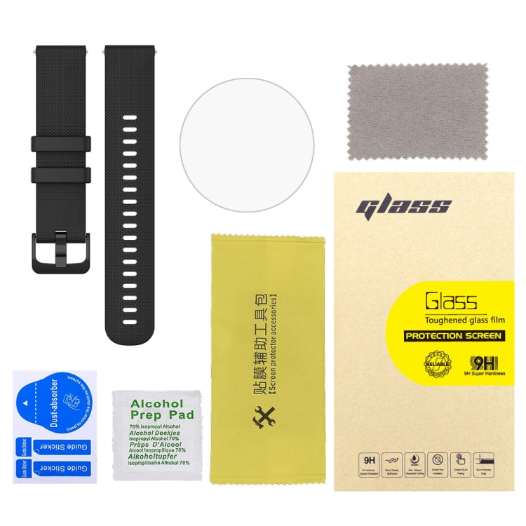 For Garmin Vivoactive 4S 2pcs Small Plaid Silicone Watch Band with 2pcs Tempered Glass Film