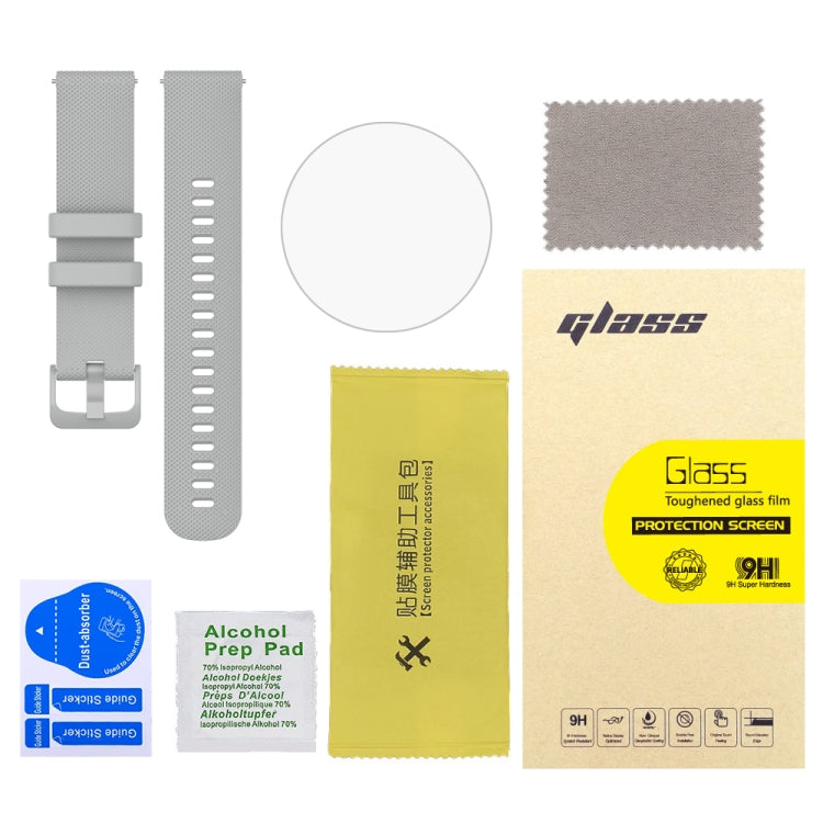 For Garmin Vivoactive 4S 2pcs Small Plaid Silicone Watch Band with 2pcs Tempered Glass Film