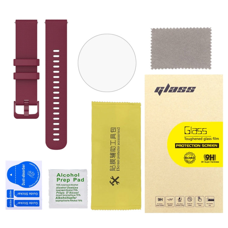 For Garmin Vivoactive 4S 2pcs Small Plaid Silicone Watch Band with 2pcs Tempered Glass Film
