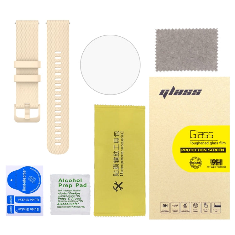 For Garmin Vivoactive 4S 2pcs Small Plaid Silicone Watch Band with 2pcs Tempered Glass Film