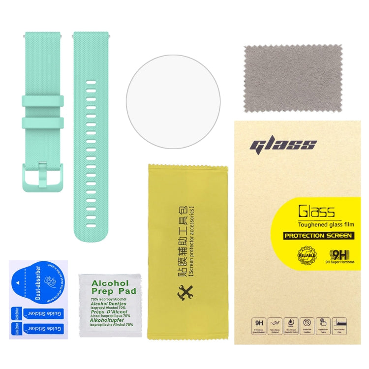 For Garmin Vivoactive 4S 2pcs Small Plaid Silicone Watch Band with 2pcs Tempered Glass Film