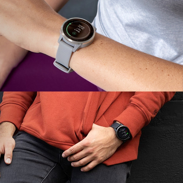 For Garmin Vivoactive 4S 2pcs Small Plaid Silicone Watch Band with 2pcs Tempered Glass Film