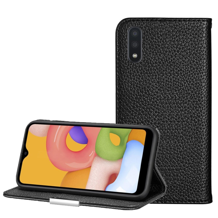 For Galaxy A01 Litchi Texture Solid Color Horizontal Flip Leather Case with Bracket & Card Slots & Wallet & Lanyard