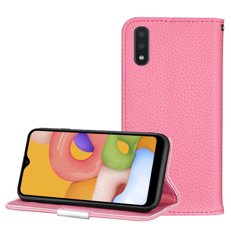 For Galaxy A01 Litchi Texture Solid Color Horizontal Flip Leather Case with Bracket & Card Slots & Wallet & Lanyard