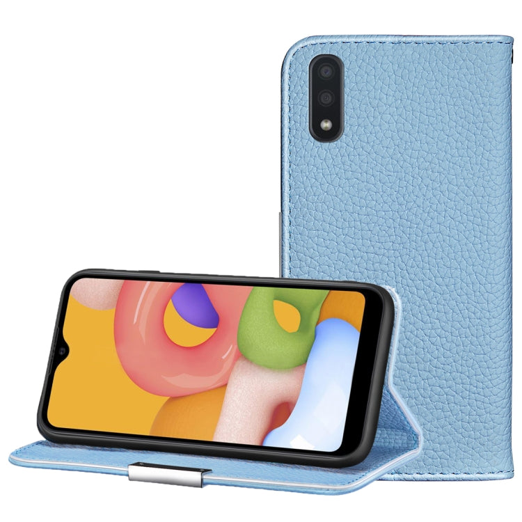 For Galaxy A01 Litchi Texture Solid Color Horizontal Flip Leather Case with Bracket & Card Slots & Wallet & Lanyard